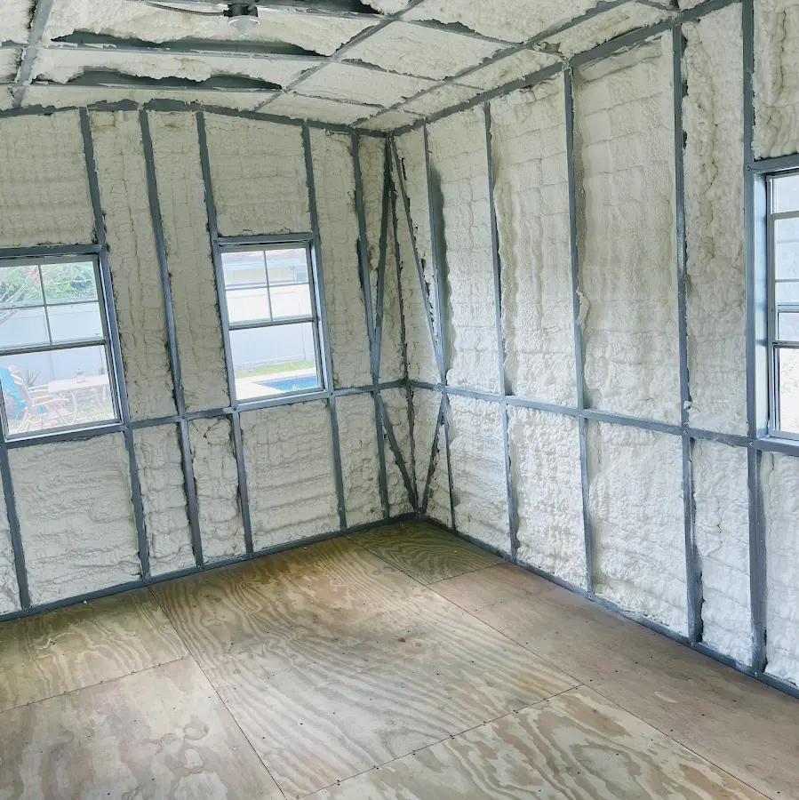 Closed-cell spray foam insulation applied to wall cavities in a residential project in East Bay